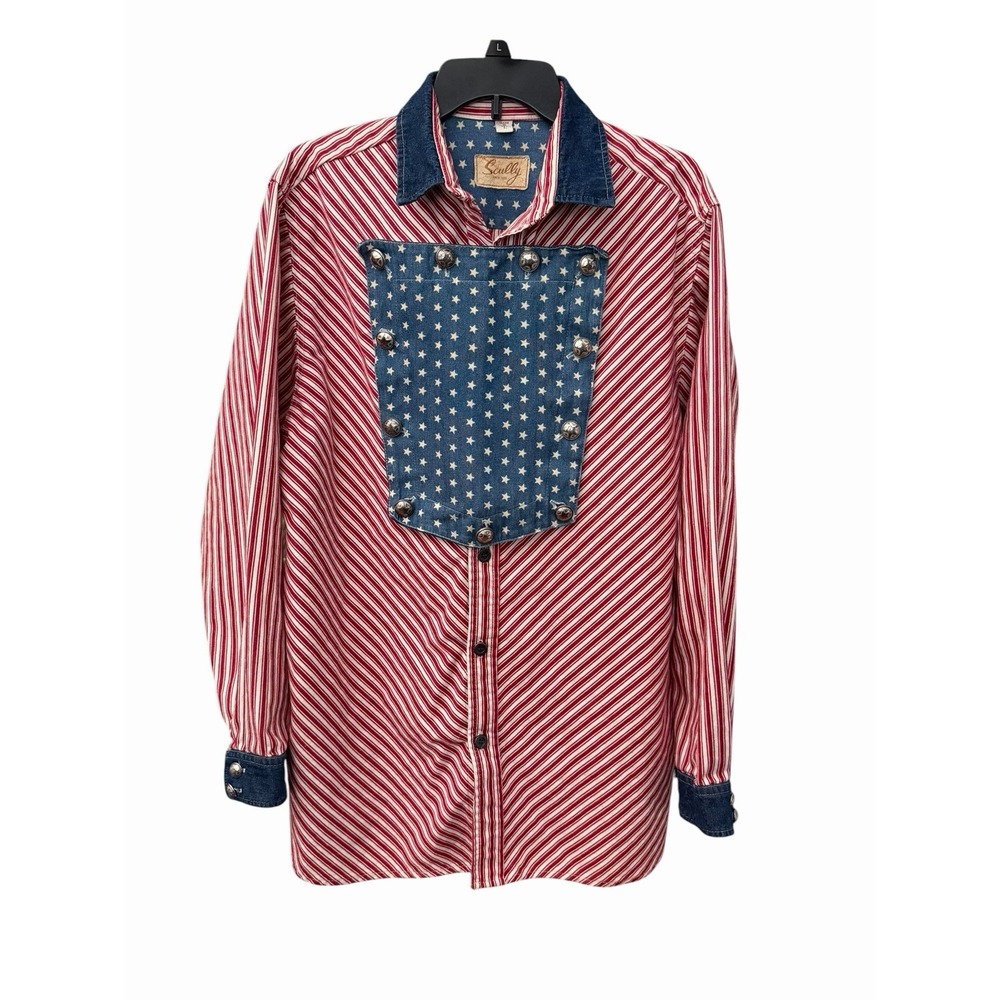 Scullly Shirt Large American Flag Bib Front Patriotic Western Cowboy #Z5-1